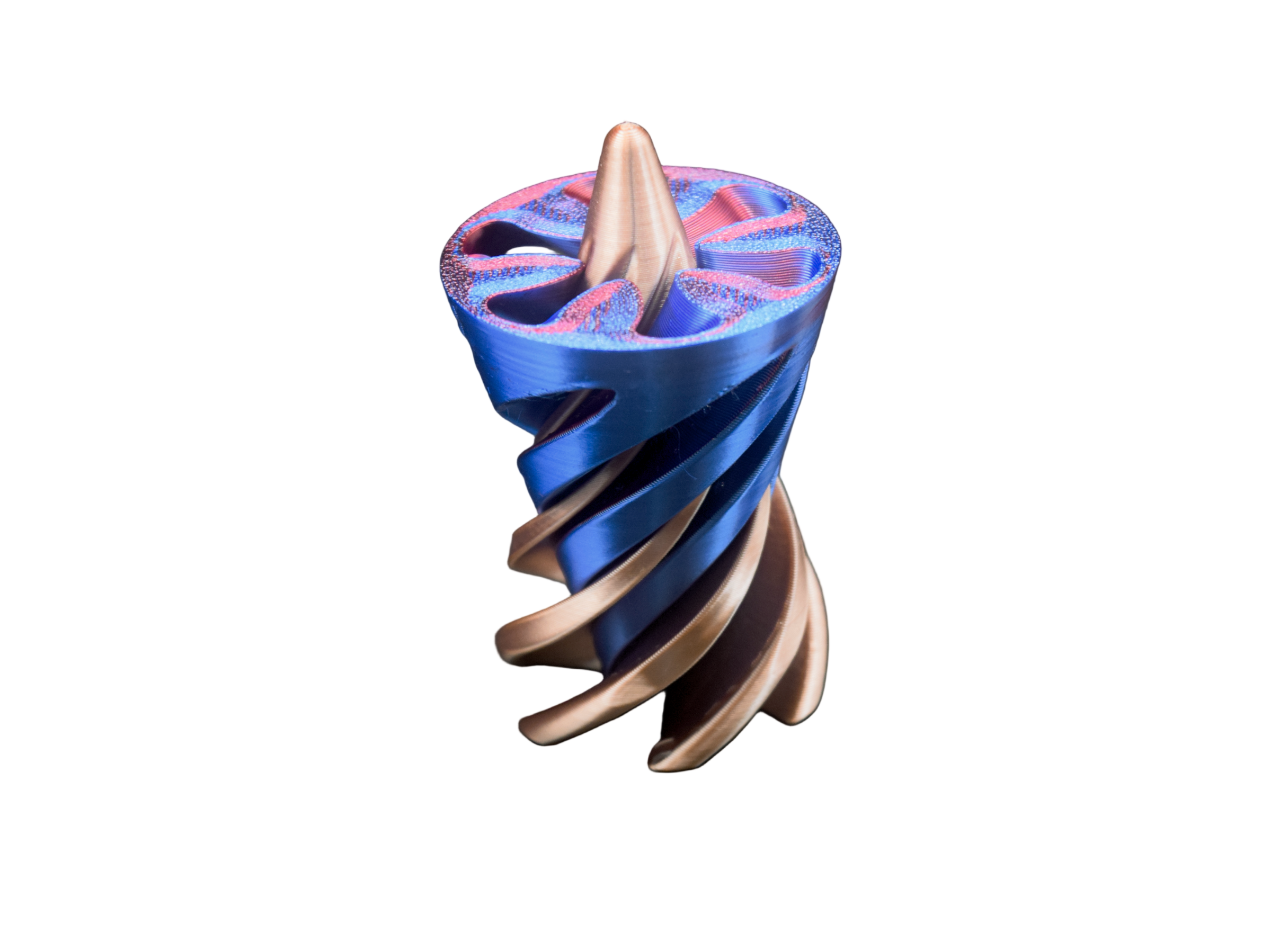 Spiral Fidget Cone (Red & Blue Silk / Rose Gold)