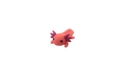Pink axolotl figure with purple spikes on a white background